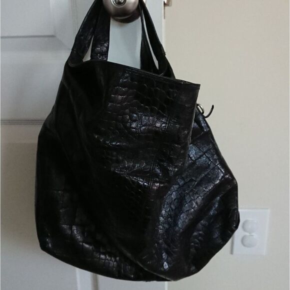 Furla croc Embossed Genuine Leather Purse in black - Picture 2 of 13